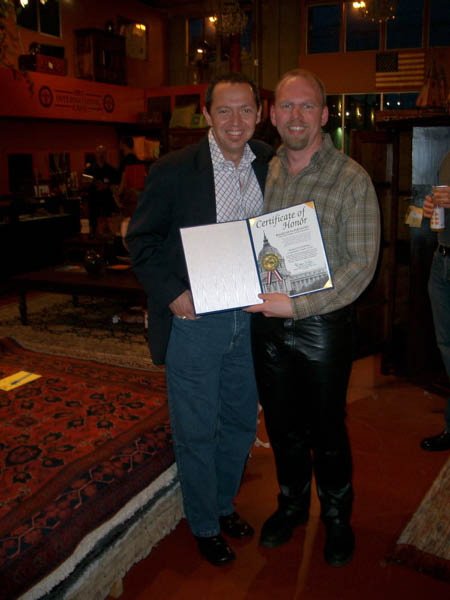 Supervisor Bevan Dufty presents REAL BAD XVI with a City proclamation